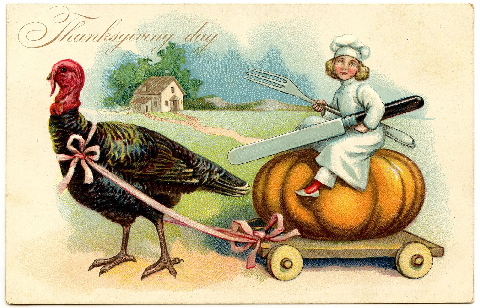Vintage Thanksgiving Image - Chef with Turkey - The ...