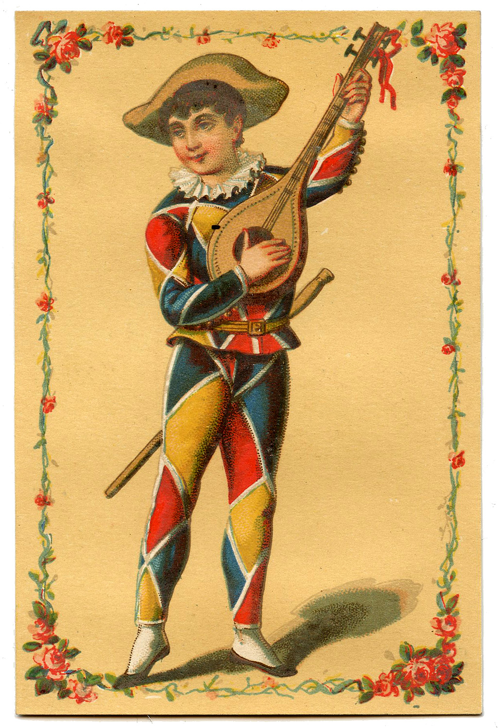 Vintage Image - Harlequin Clown Boy - Mardi Gras - The Graphics Fairy