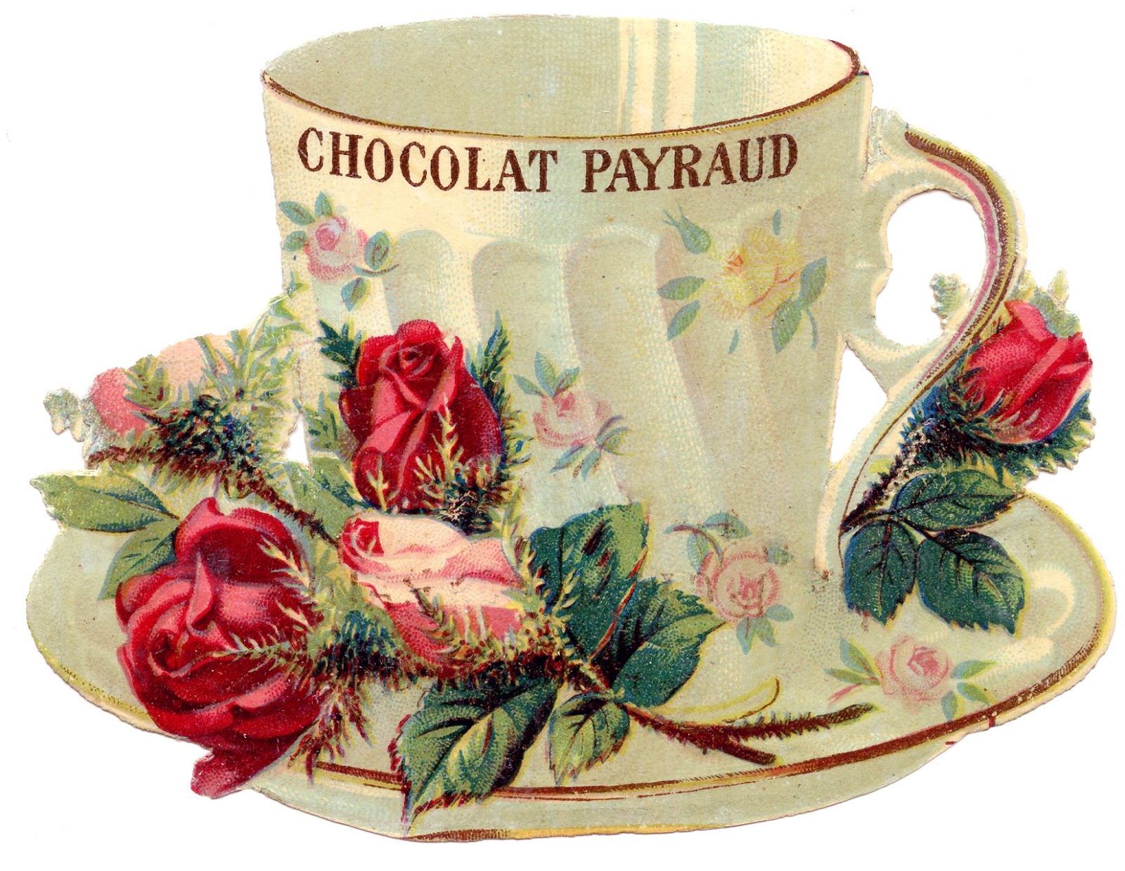 Free Vintage Images - Teacup with Roses - French - The Graphics Fairy