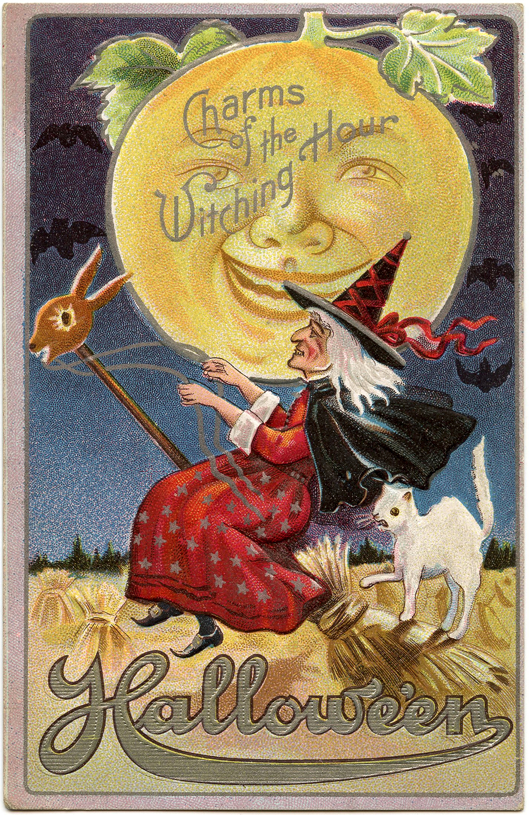 Vintage Halloween Witch Image with Moon Man The Graphics Fairy