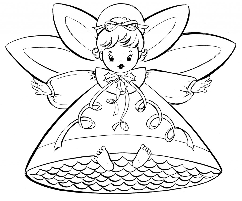 Free Christmas Coloring Pages - Retro Angels - The Graphics Fairy