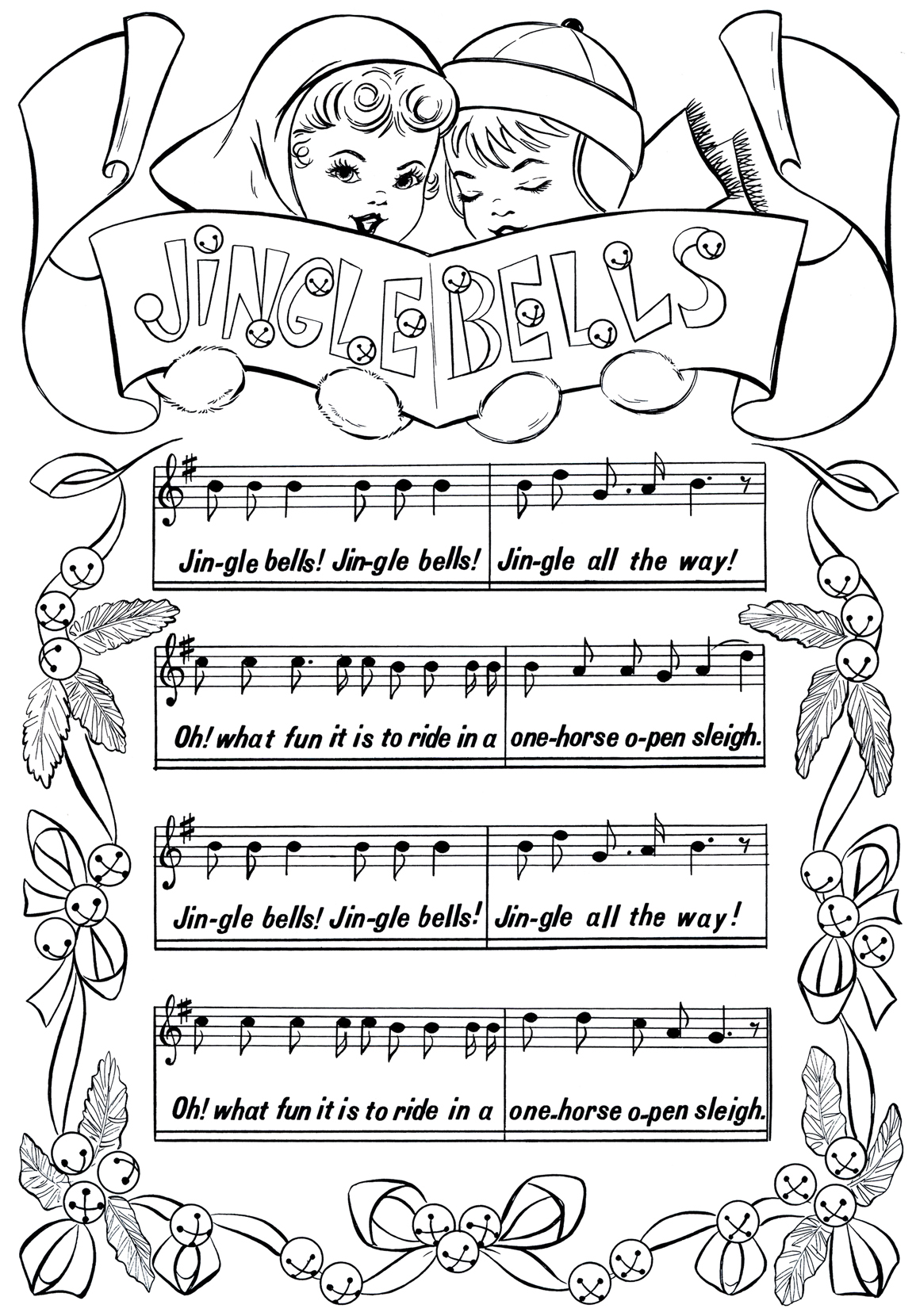 Printable Christmas Coloring Page - Jingle Bells - The Graphics Fairy