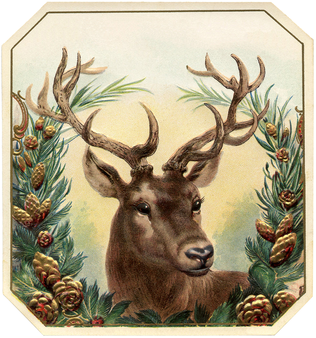 Free Vintage Christmas Image Deer - The Graphics Fairy