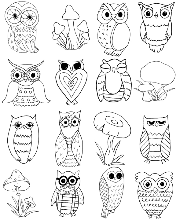 Free Owls and Mushrooms Coloring Page! - The Graphics Fairy