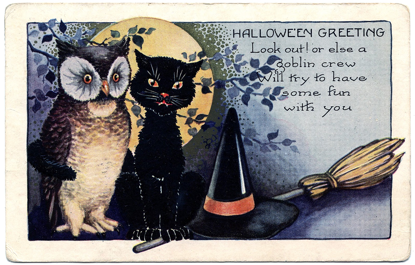 Halloween Clip Art - Vintage Owl & Cat - The Graphics Fairy