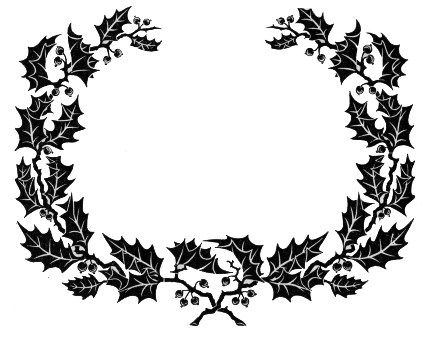 Vintage Clip Art - Holly Wreath Graphic Frame - The Graphics Fairy