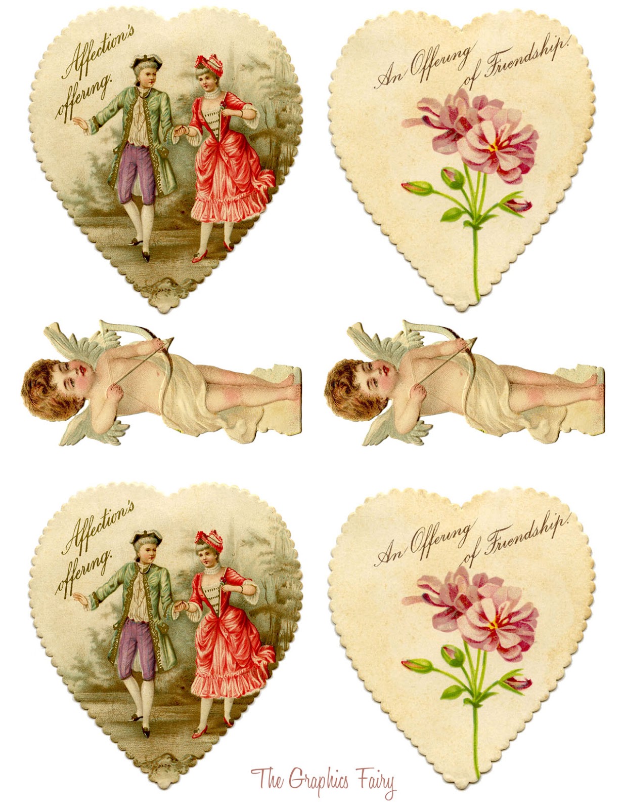 Vintage Valentine Printable - Heart Garland with Cupids - The Graphics Fairy