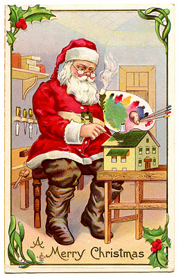 Vintage Graphic Image - Santa in his Workshop - The Graphics Fairy