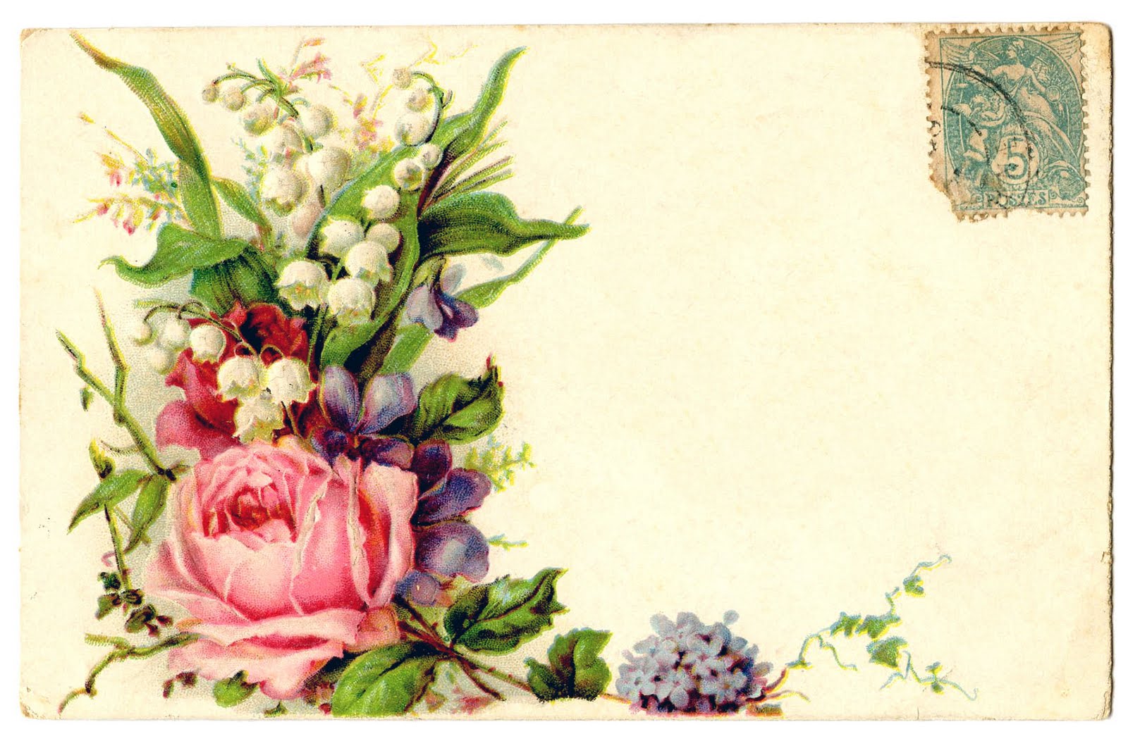 Vintage Clip Art - Card with Floral Spray - Rose - The ...