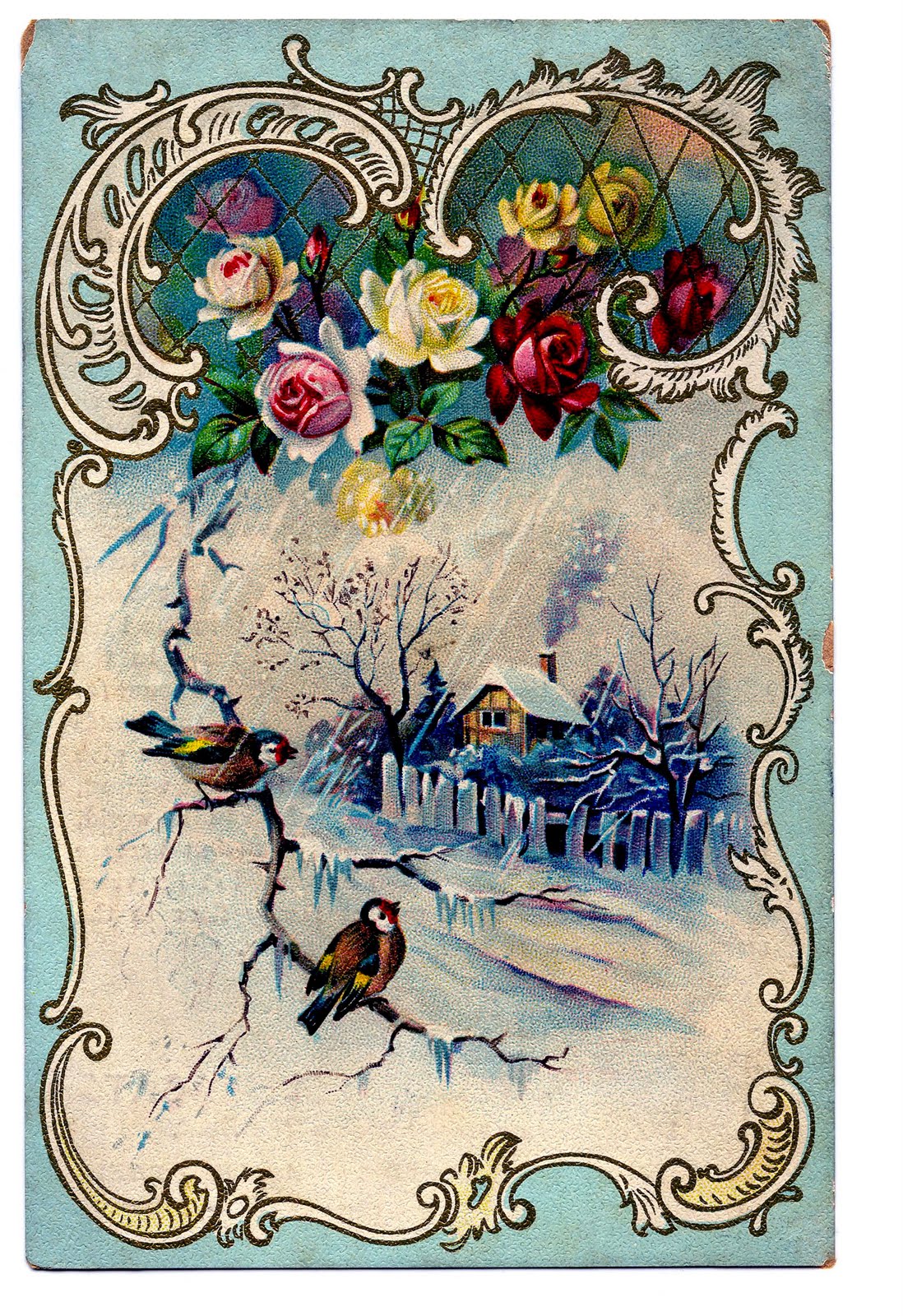 Victorian Clip Art - Beautiful Winter Scene + French Frame - The