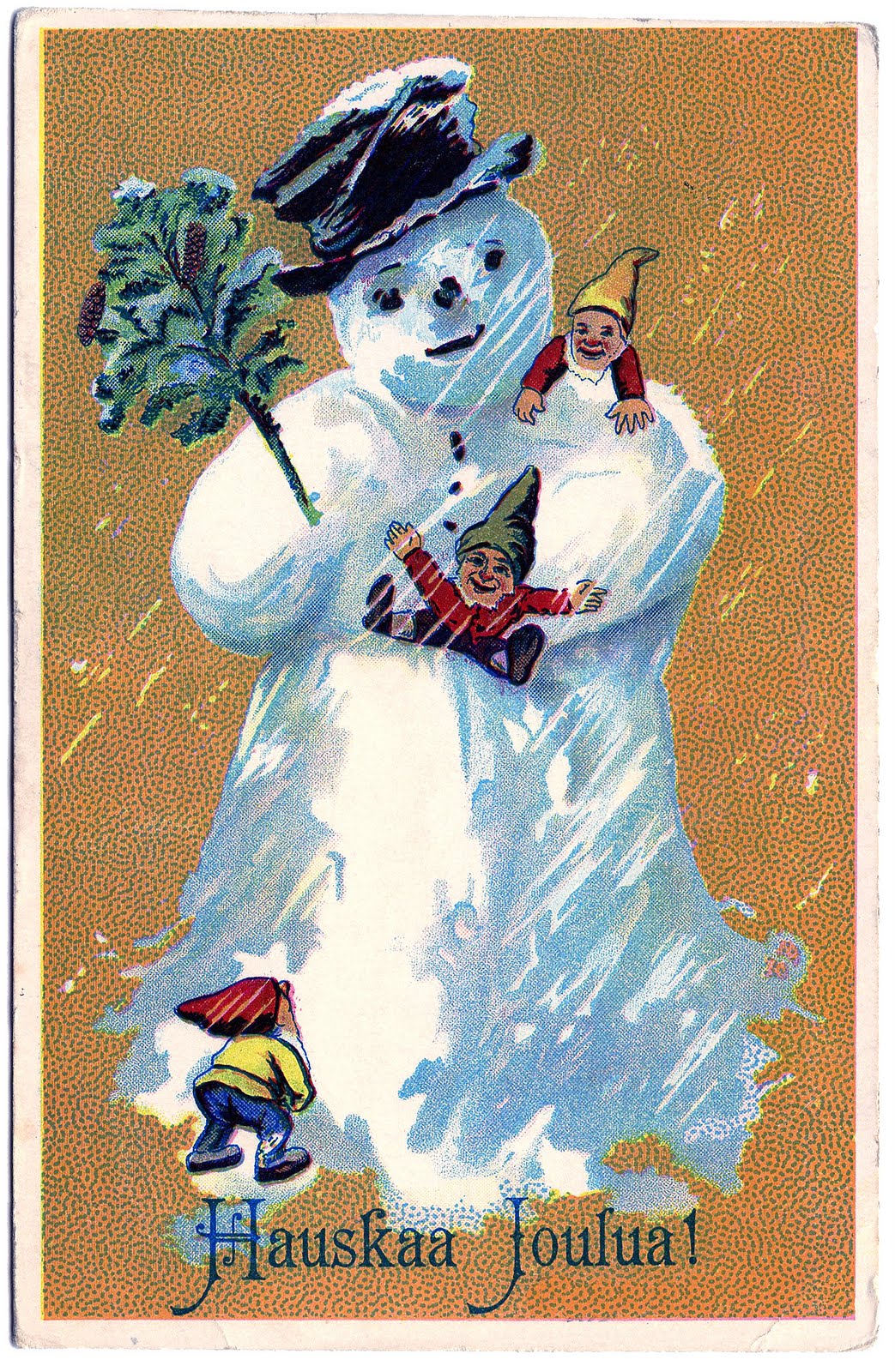 Vintage Clip Art - Darling Snowman Postcard - Finland - The Graphics Fairy