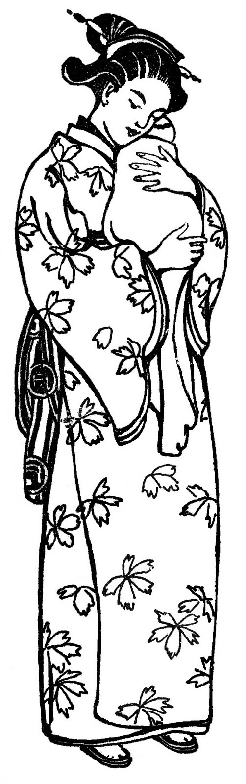 Vintage Clip Art - Japanese Mother in Kimono - The Graphics Fairy