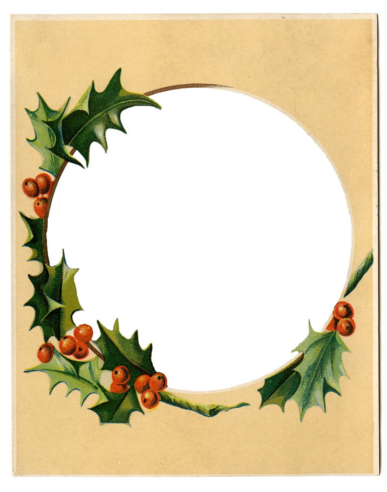 Vintage Christmas Clip Art Winter Scene + Holly Frame
