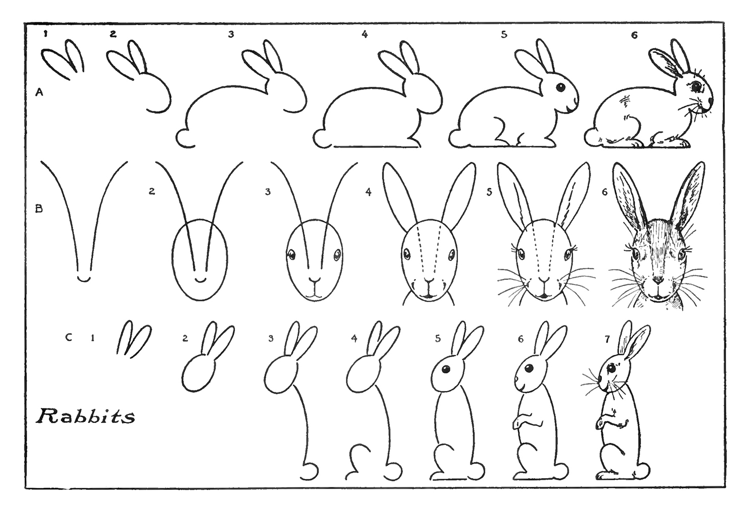 Vintage Kids Printable - Draw some Bunnies - The Graphics ...