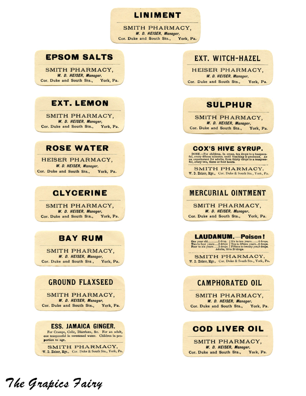 free printable vintage pharmacy labels the graphics fairy