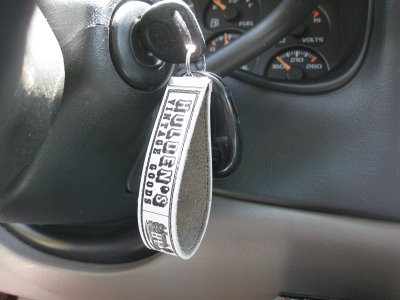 Leather keychain in car