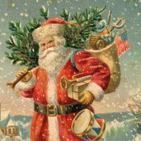 Santa with Red Coat and Tree