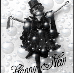Happy New year lady with champagne bubbles image