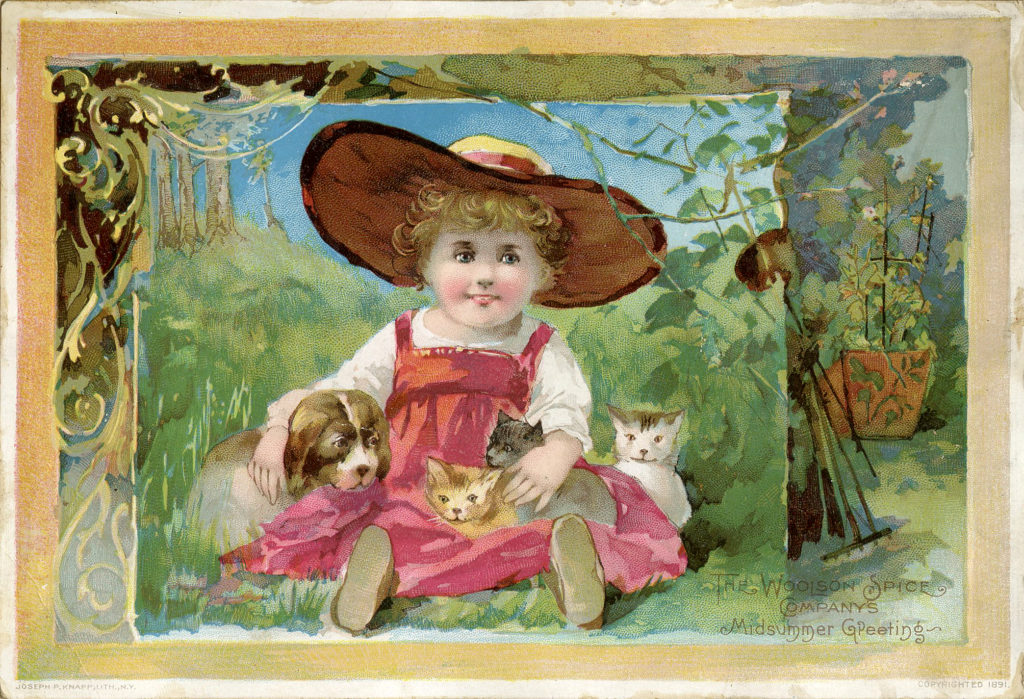 Picture of Girl with Dog and Cats