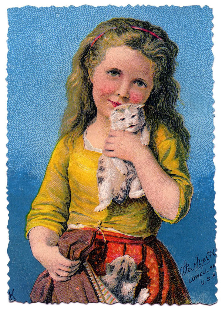 Girl with Kittens Clip Art