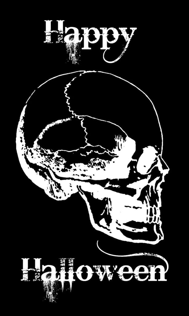 Black and White Skull Image with Happy Halloween