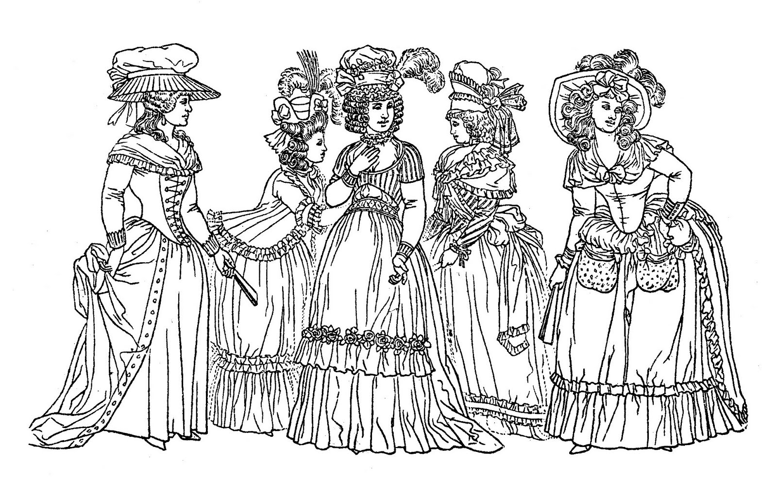 Download Costume Ladies Printable Coloring Page - Marie Antoinette-esque - The Graphics Fairy