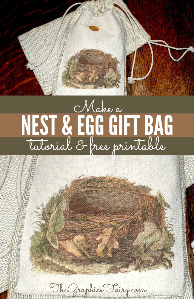 Fabric Gift Bag with Nest and Egg Pinterest Graphic