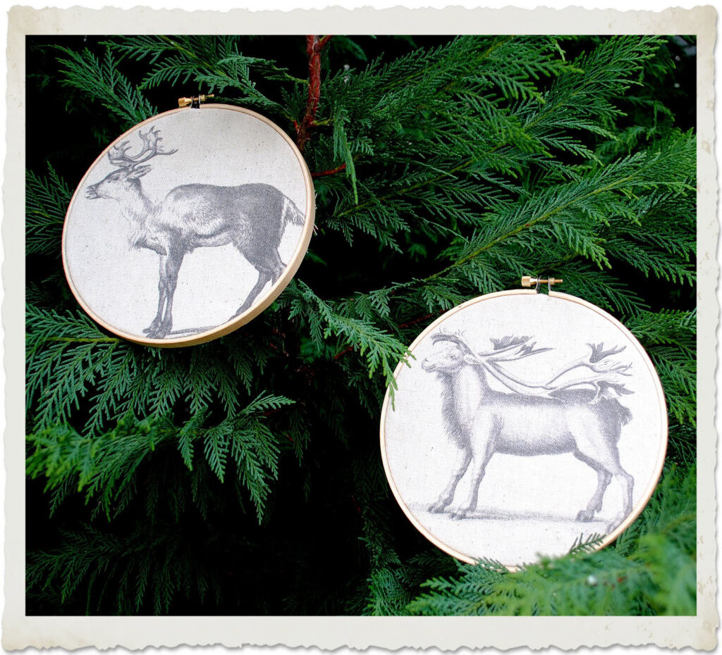 2 Reindeer Decorations on Christmas Tree