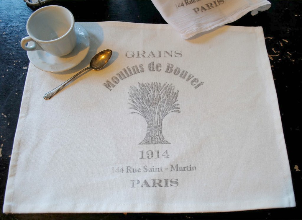 French Grain Place mat displayed on table with teacup and spoon