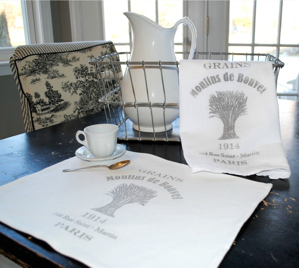 French Grain Sack Dish Towel displayed on table with matching Place mat