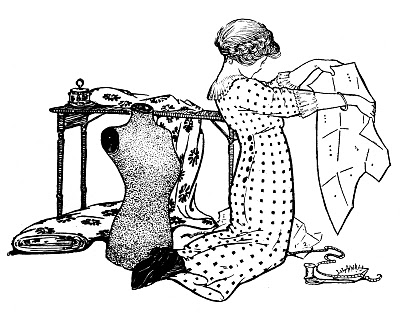 Vintage Sewing Clip Art - Girl with Pattern and Dress Form - The