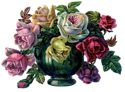 Victorian Image - Gorgeous Roses in Vase - The Graphics Fairy