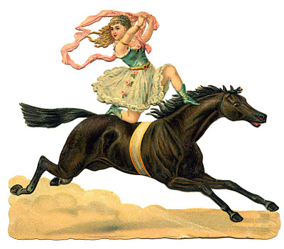 Vintage Circus Clip Art - Daring Acrobat Girl on Horse - The Graphics Fairy