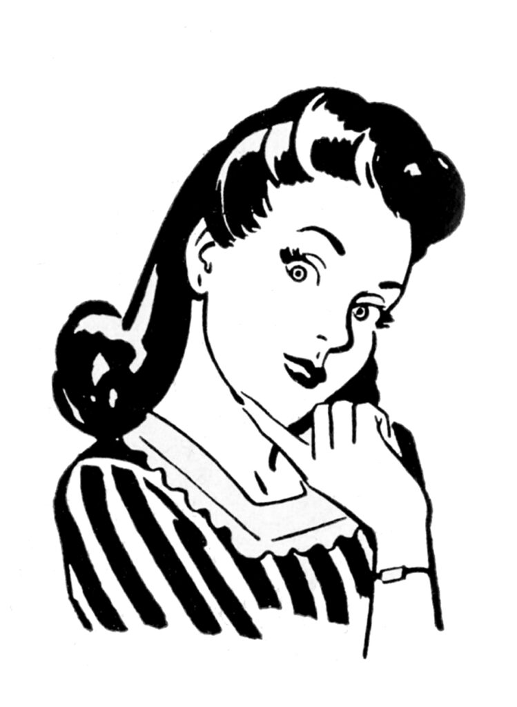 Quirky Women Clipart. Lady with Coy Expression 