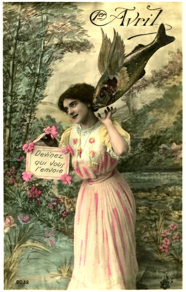 Vintage April Fool's Day Image Lady with Fish