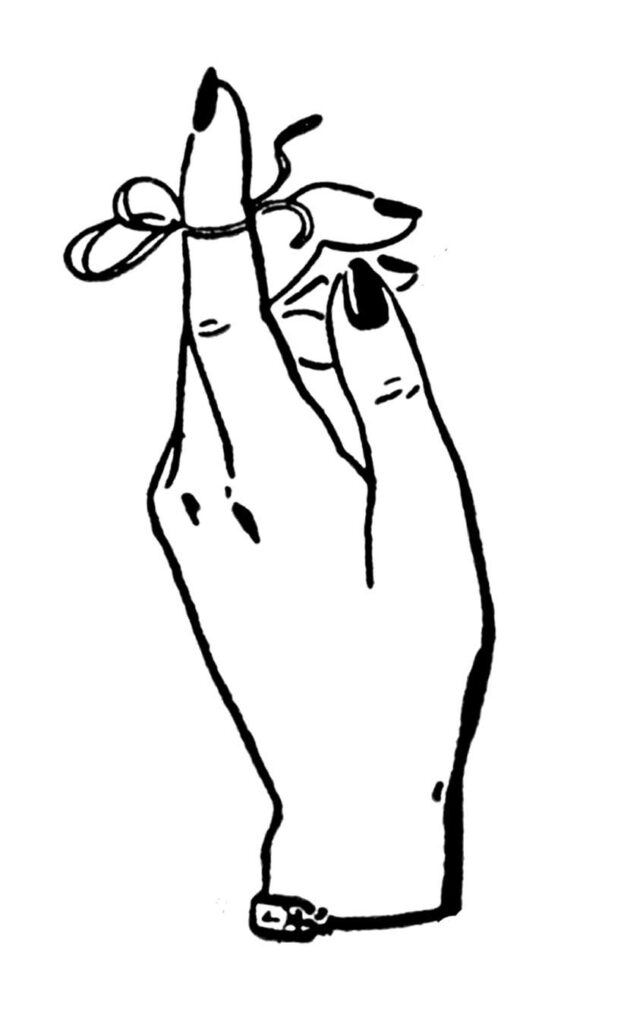 Reminder hand with string tied to finger image