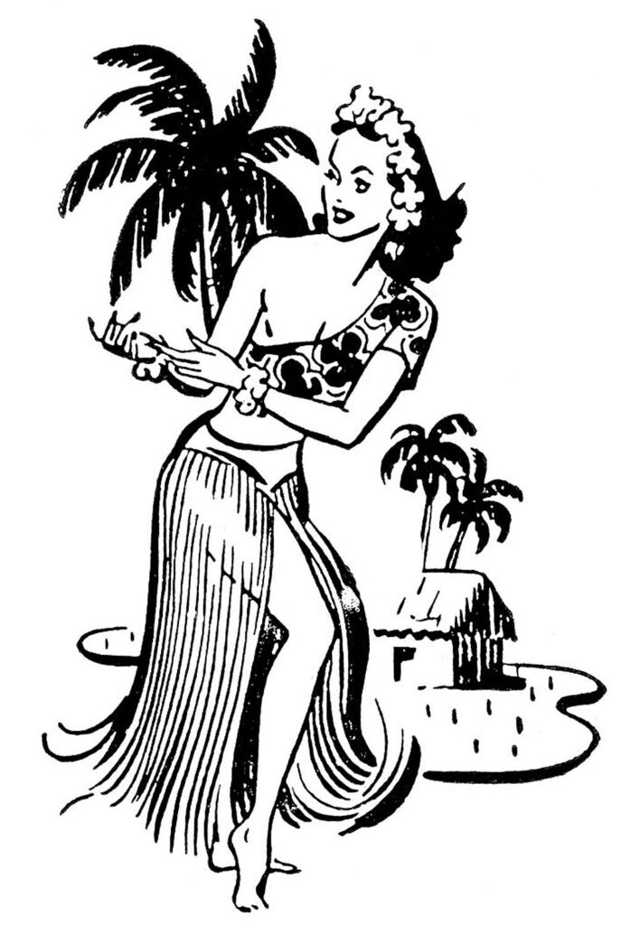 Hula Dancer Clipart with lady and Palm Tree