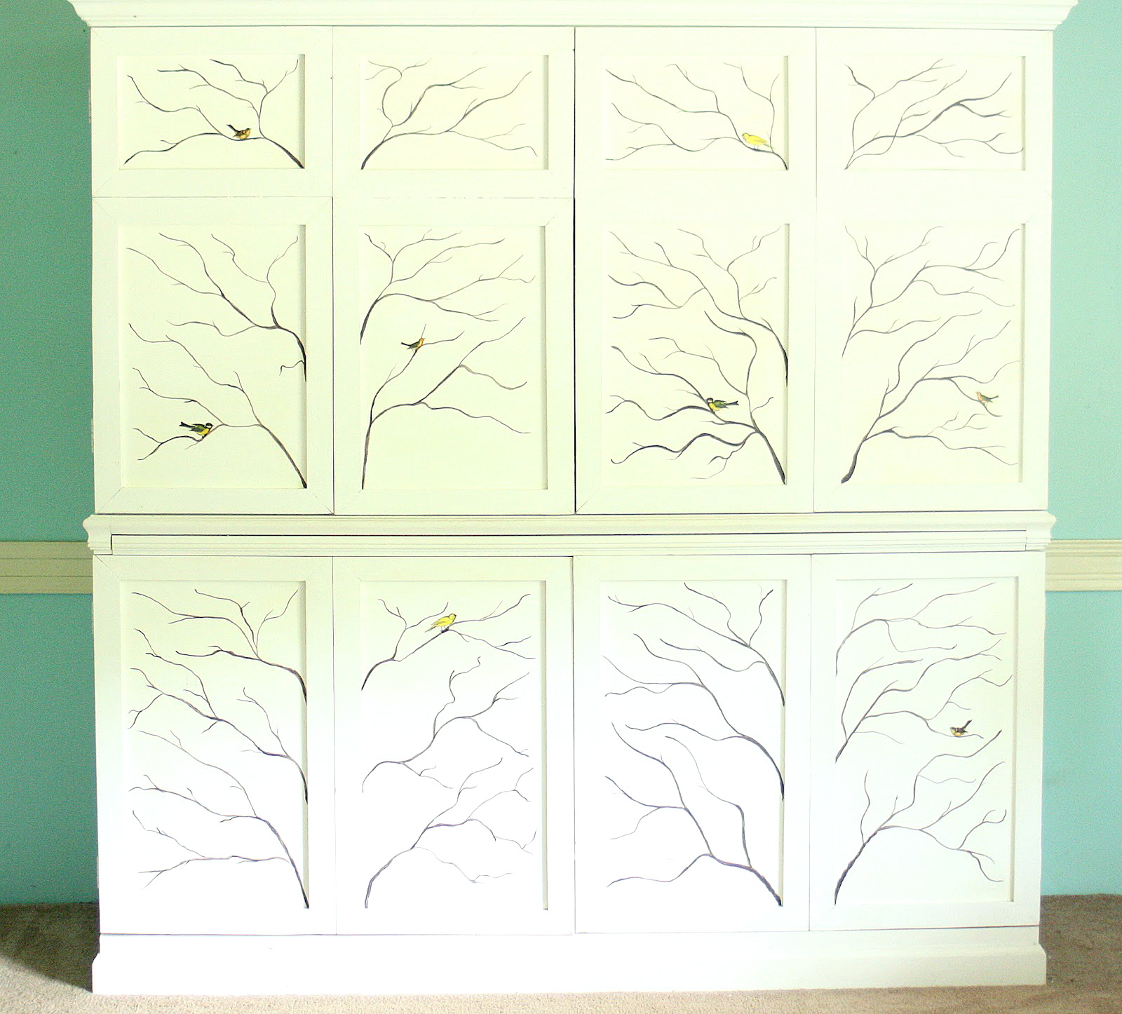 Tree Branch Painted Cabinet with Birds