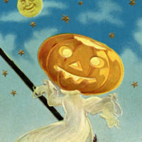 Halloween Ghost with Pumpkin Head