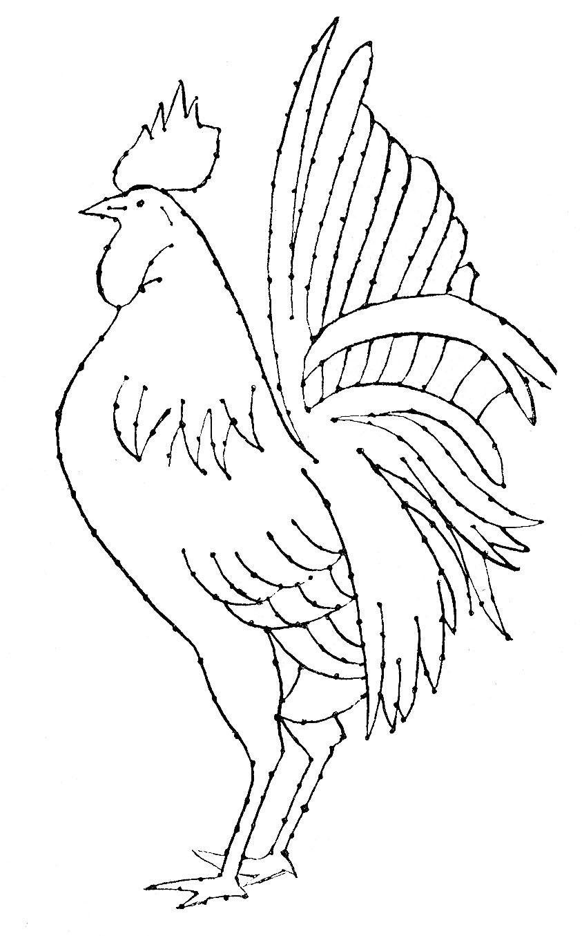 Embroidery Pattern - Rooster - Line Art - The Graphics Fairy