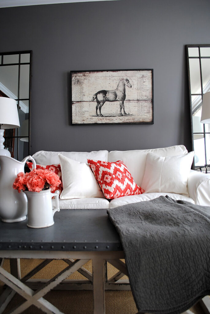 Gray Living Room with White Sofa