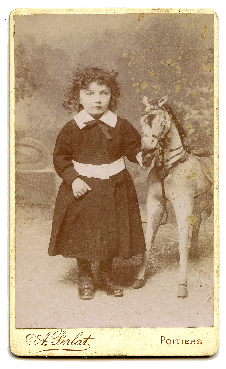 Old French Photo - Spooky Looking Child with Horse - The Graphics Fairy