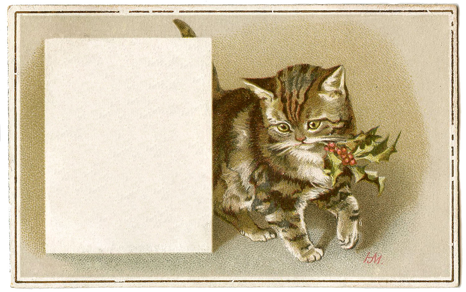 Vintage Christmas Image Kitty with Holly Gift Tags 