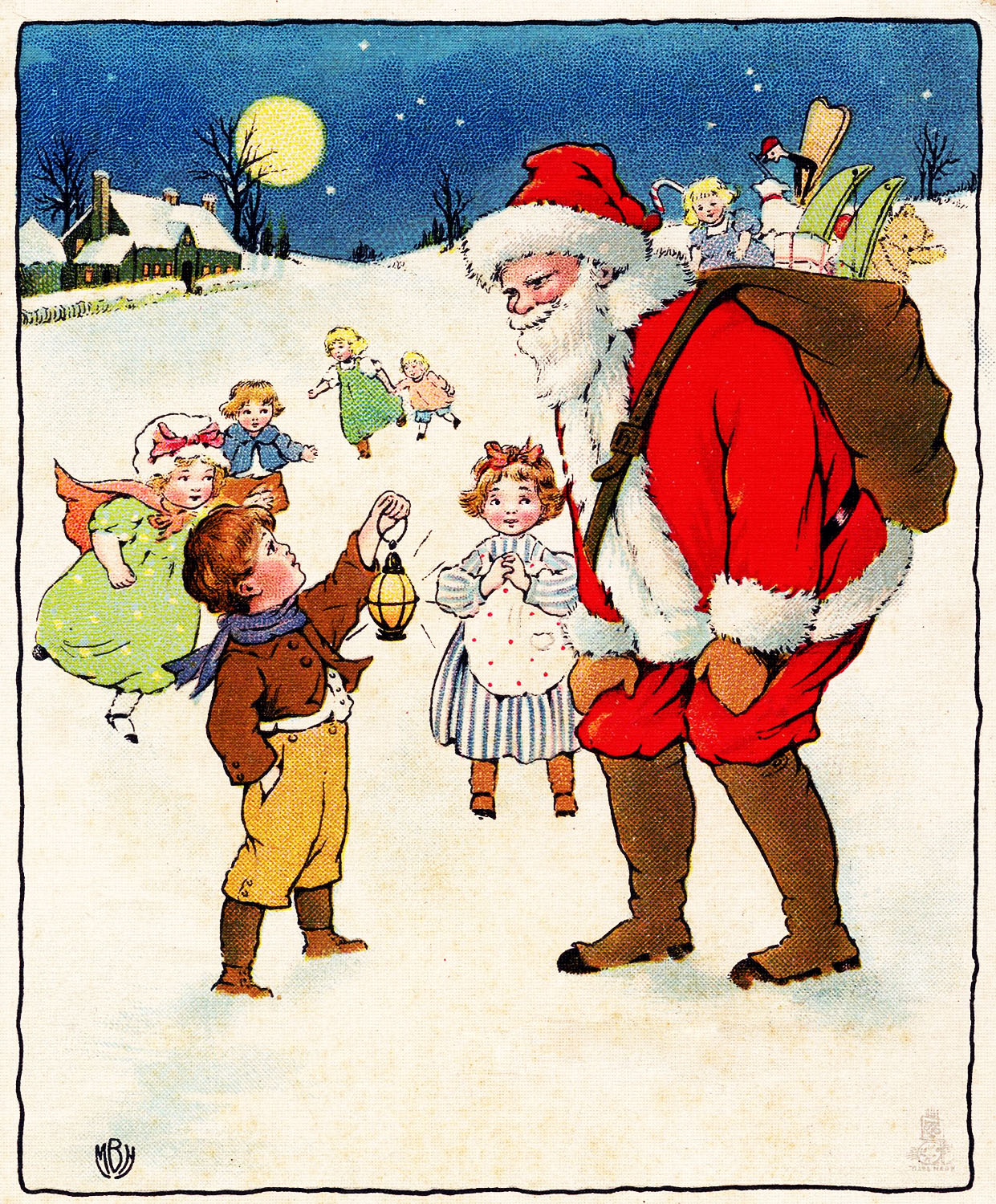 Vintage Christmas Clip Art - Santa with Children - The Graphics Fairy