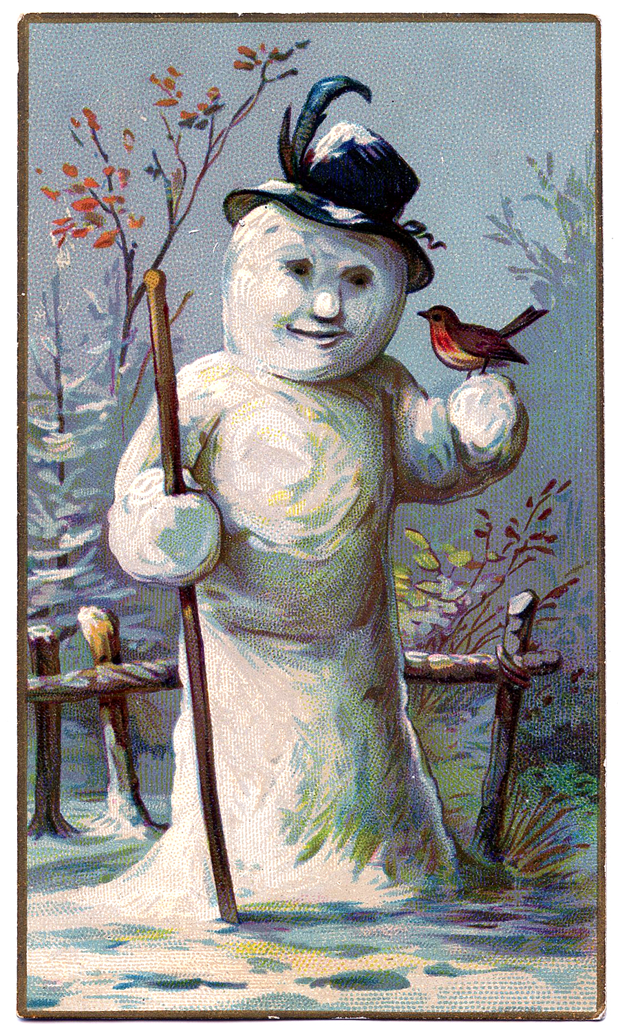 Vintage Winter Graphic - Lady Snowman - The Graphics Fairy