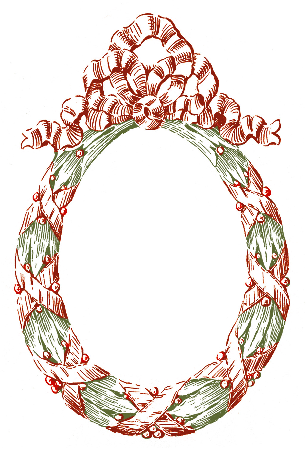 Vintage Graphic Frame - Oval Christmas Wreath - The Graphics Fairy