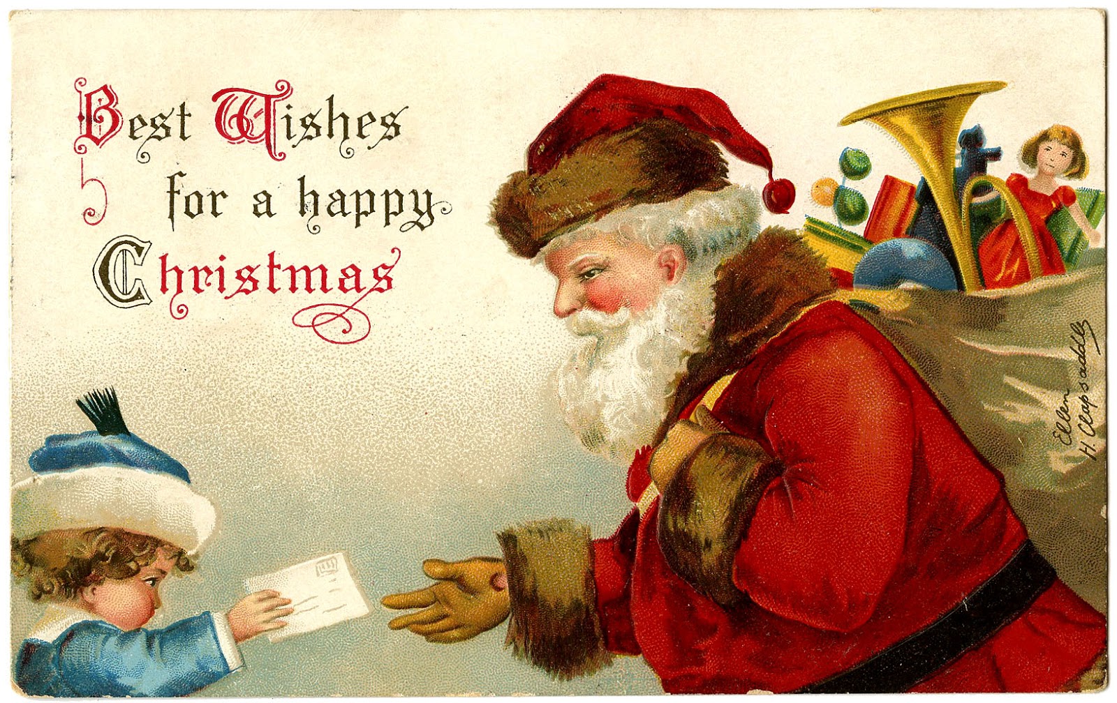 Antique Image - Santa gets Letter from Child - The Graphics Fairy