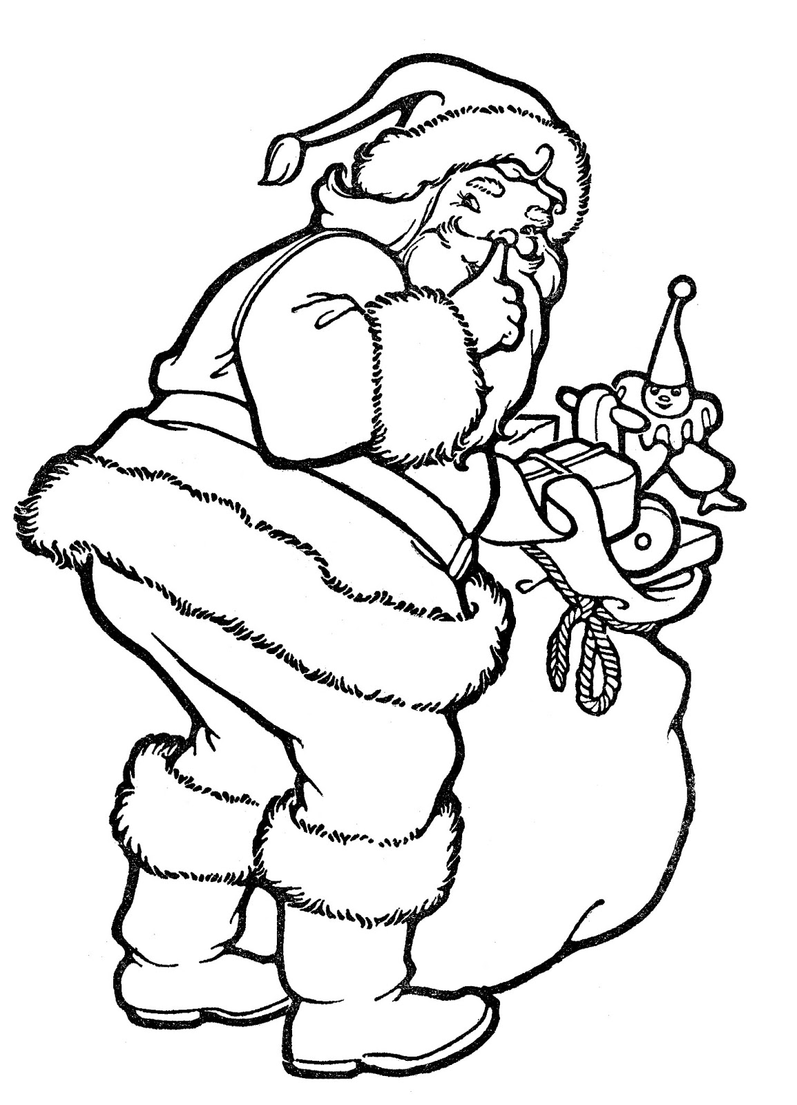 Download Vintage Christmas Line Art - Santa with Toys - The ...