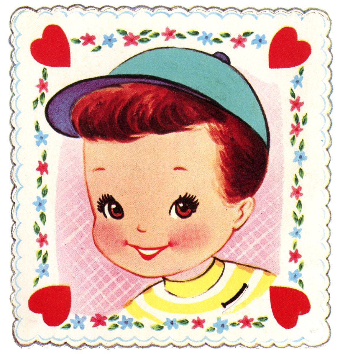 ADORABLE Vintage Valentines Day Card, Cute Colorful Graphics