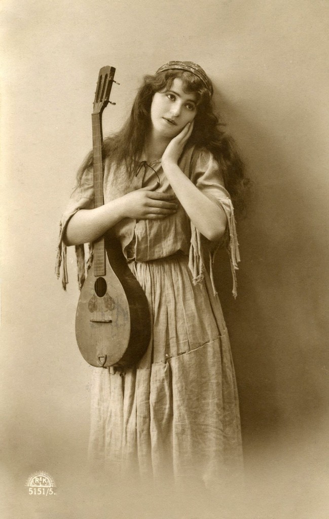 Old Photo Bohemian Woman Picture with Guitar